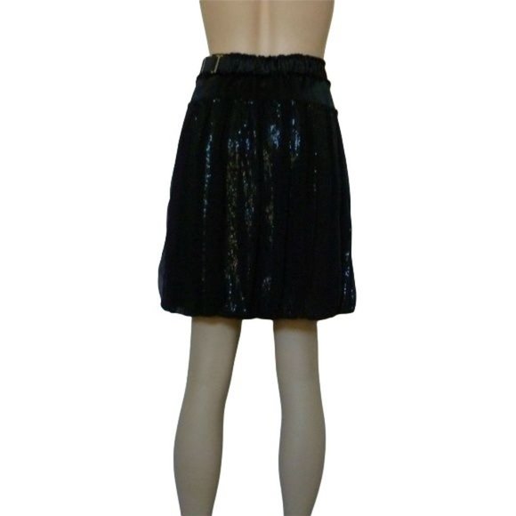 Poleci NWT Sequin Black Skirt Panel Solid Silk 2 - Picture 2 of 3